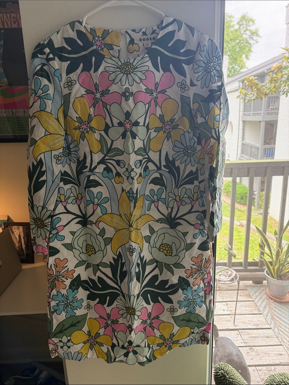 Boden Floral Shift Dress in Yellow, Pink, Teal, Green